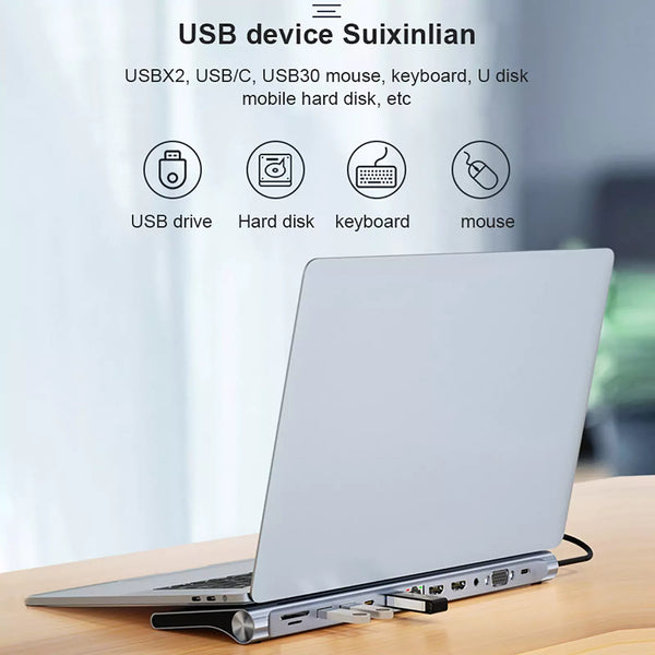 12-in-1 USB-C Multifunctional Docking Station Hub Adapter - BYL-2003U2