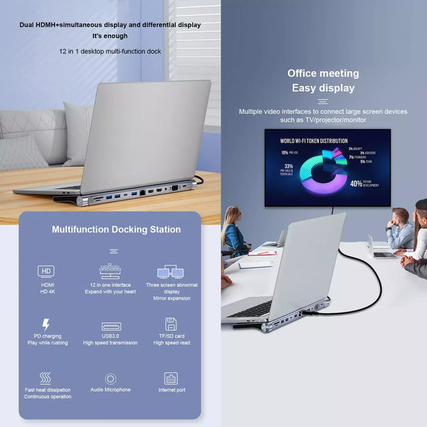 12-in-1 USB-C Multifunctional Docking Station Hub Adapter - BYL-2003U2