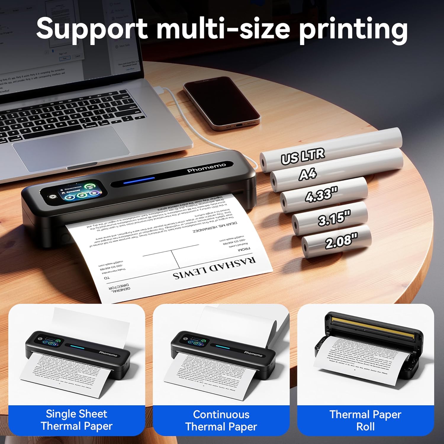 Phomemo M832D Portable A4 Thermal Printer with Touchscreen - 300 DPI/ Bluetooth/ USB - C Wireless Inkless Mobile PrinterIT CareThermal Printers