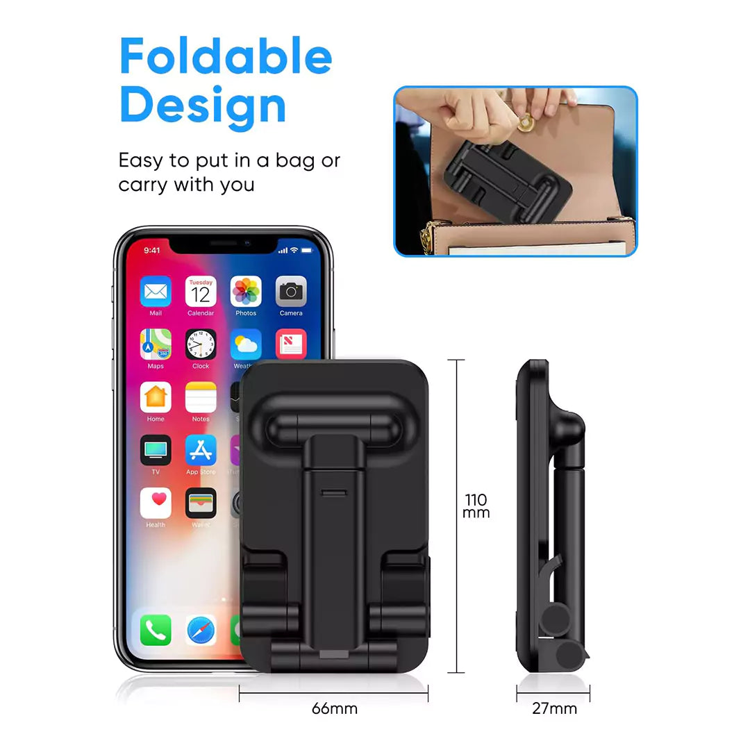 Adjustable Foldable Cell Phone & Tablet Stand – Height & Angle Adjustable/ Black