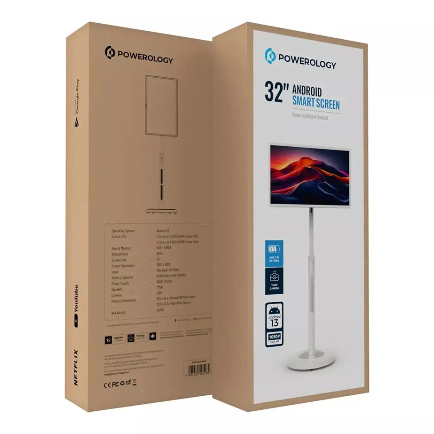 Powerology 32" Android Smart Screen - 32" FHD / 13MP Camera / 6GB / 128GB / WhiteIT CareSmart Screen
