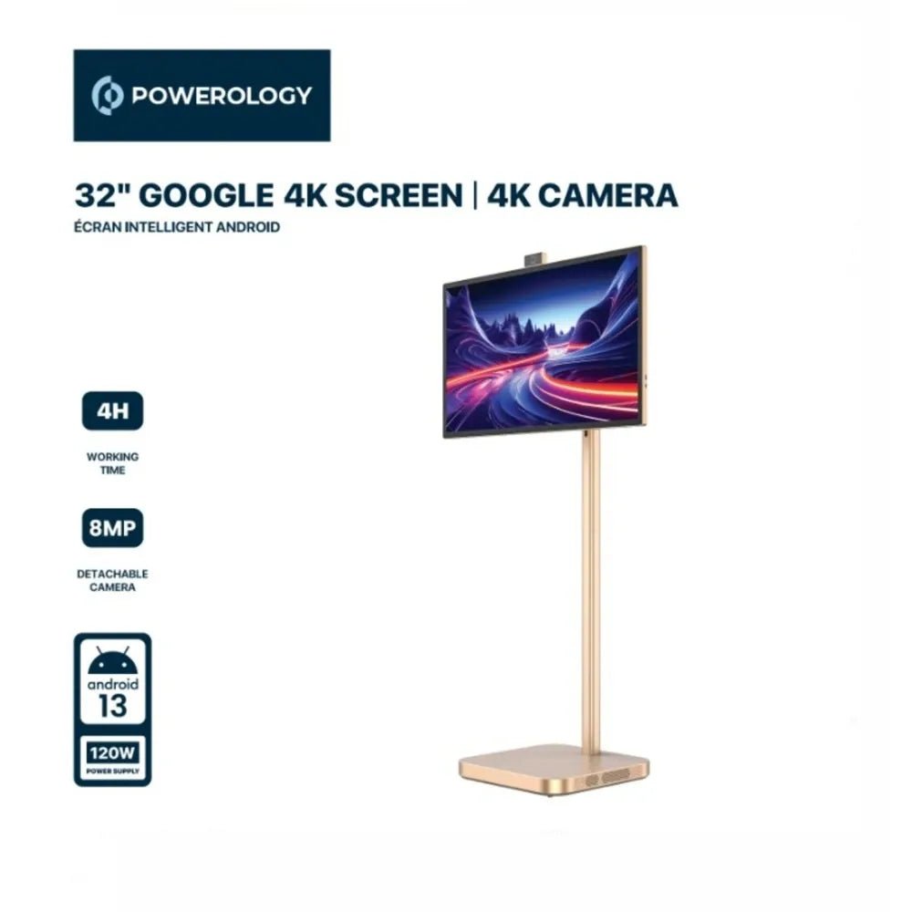 Powerology Android 32 inch UHD 60Hz Tablet with Stand 8GB 128GB Gold | IT Care Kuwait