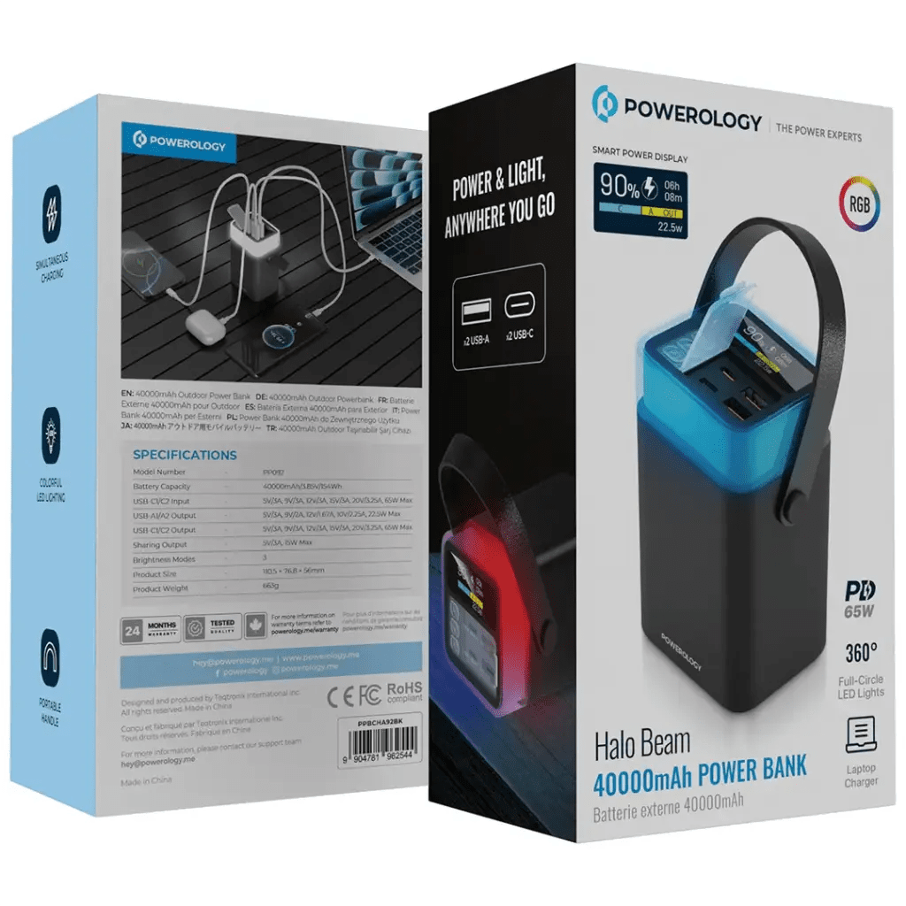 Powerology Halo Beam 40000mAh Power Bank PD 65WIT CarePower Banks