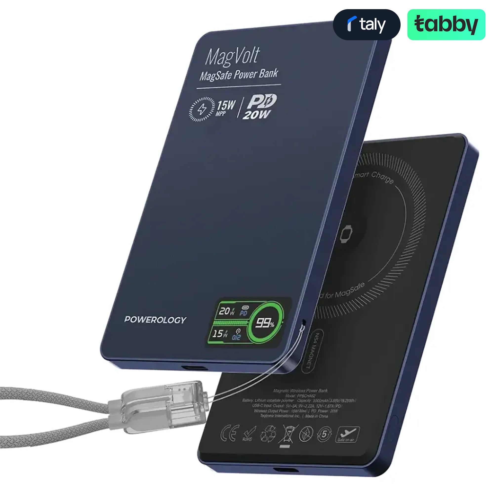 Powerology MagVolt 5000mAh Magnetic Power Bank 20W PD 15W Wireless MagSafe Blue | IT Care Kuwait