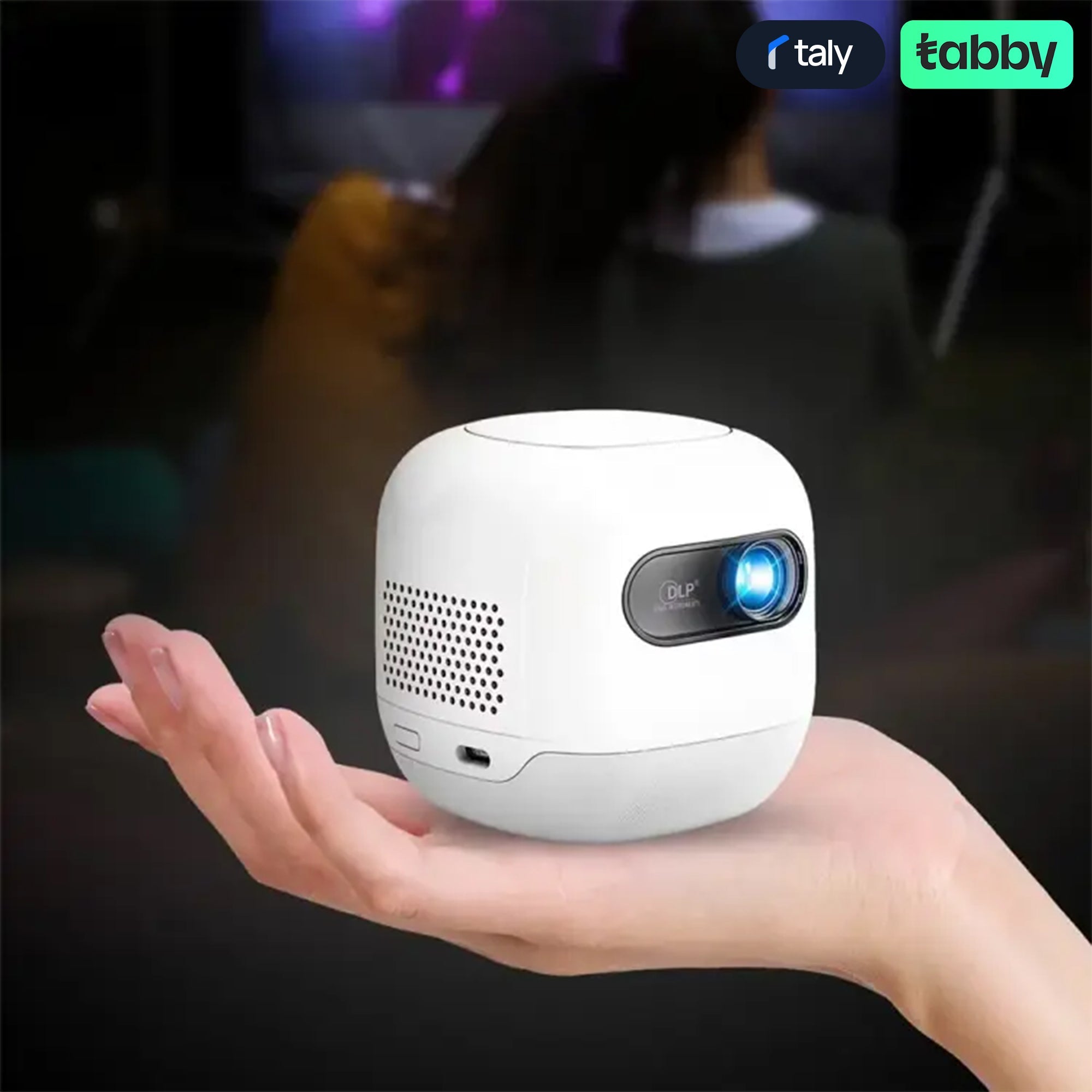 Powerology Mini Beam Portable Projector HD DLP Android 13 Wi-Fi 6 Auto Keystone White | IT Care Kuwait