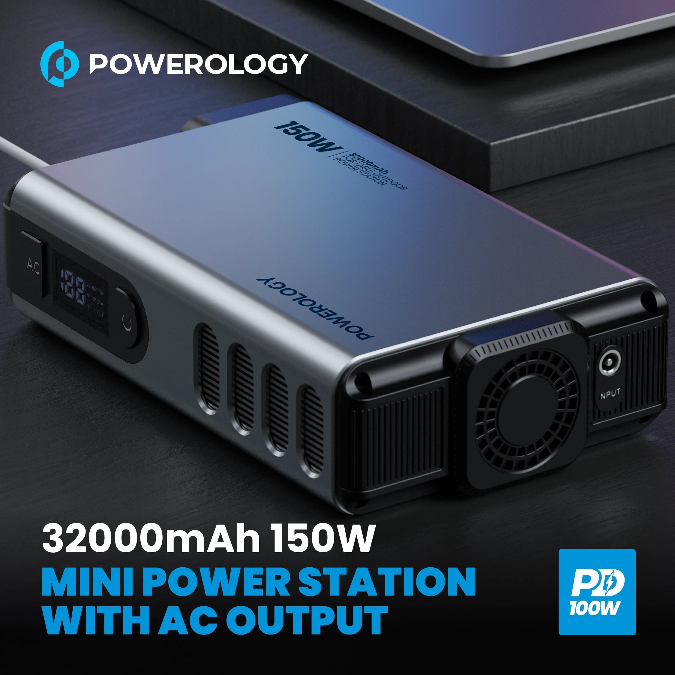 Powerology Mini Power Station With AC - USB / Type - C / DC Input / Output - GrayIT CarePower Station