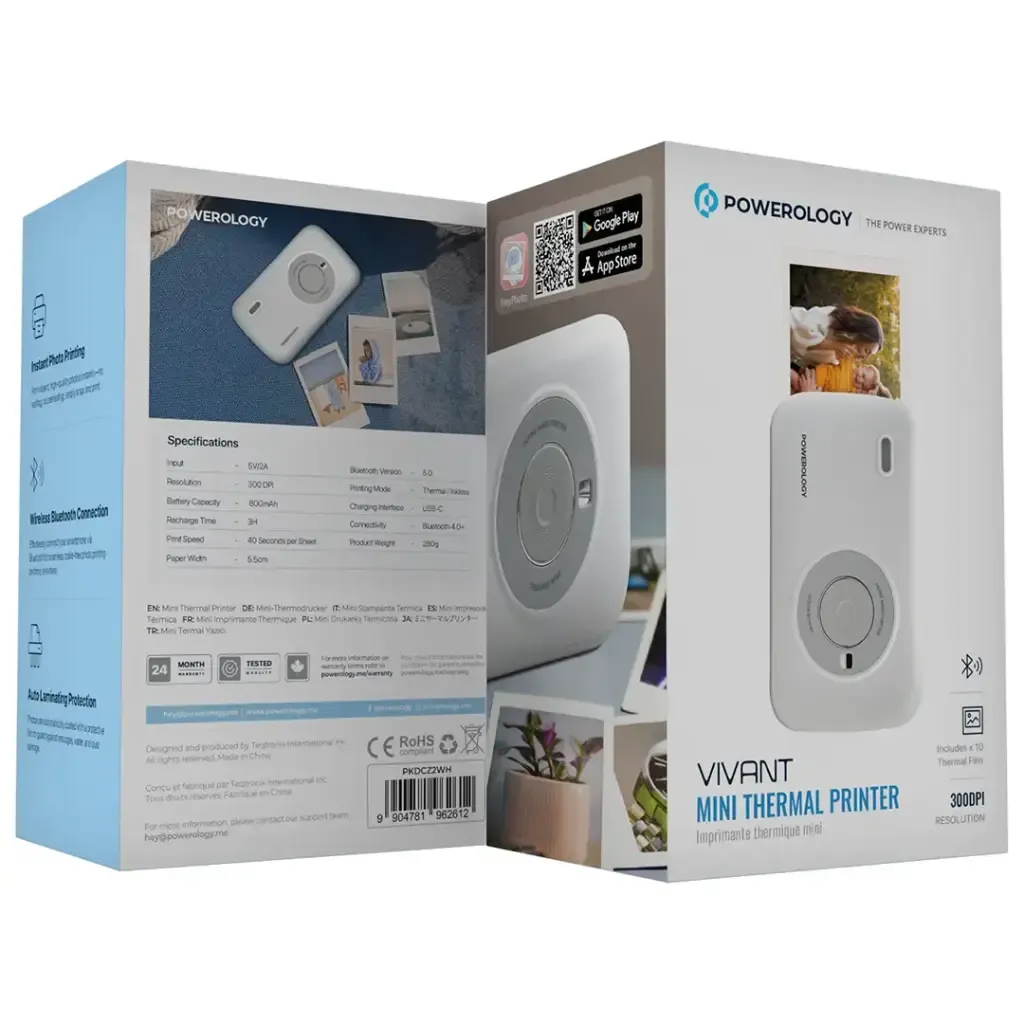 Powerology Vivant Mini Thermal Printer - White | IT Care Kuwait