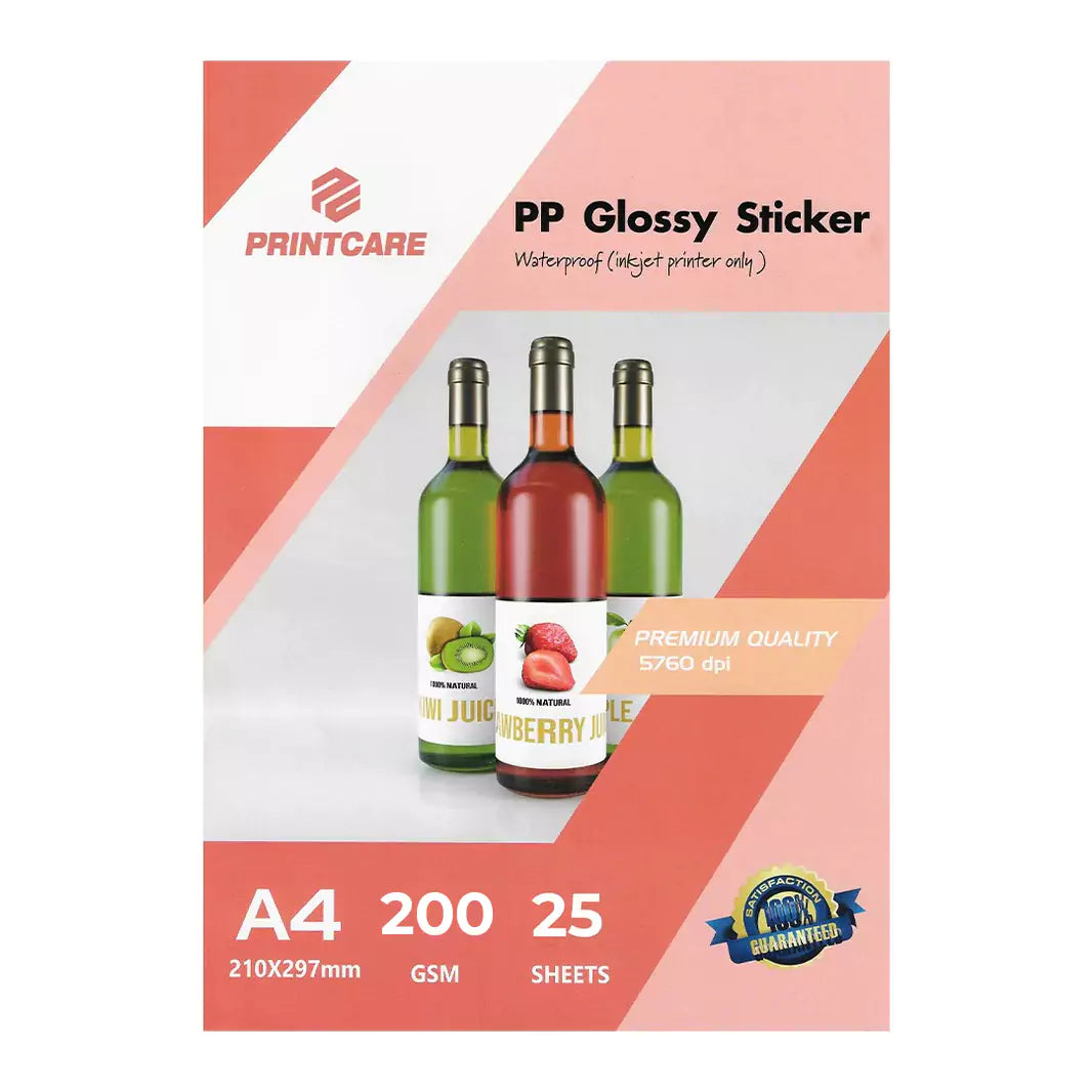 Print Care Glossy Sticker – A4/ Photo Paper/ 25 Sheets/ 200GSM/ Waterproof/ Inkjet Printer