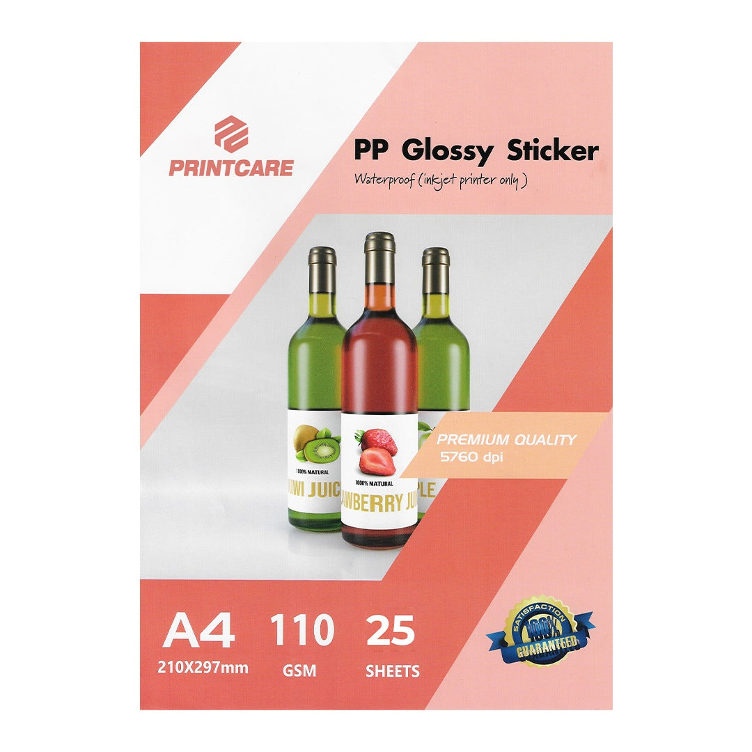 Print Care Glossy Sticker – A4/ Photo Paper/ 25 Sheets/ 110GSM/ Waterproof/ Inkjet Printer