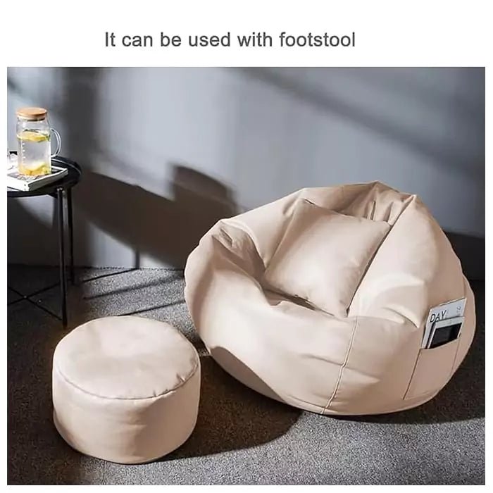 Premium Quality Faux Leather Bean Bag with Side Pocket - Biege / Free Beans Included / Free Footrest and PillowIT CareBean Bag