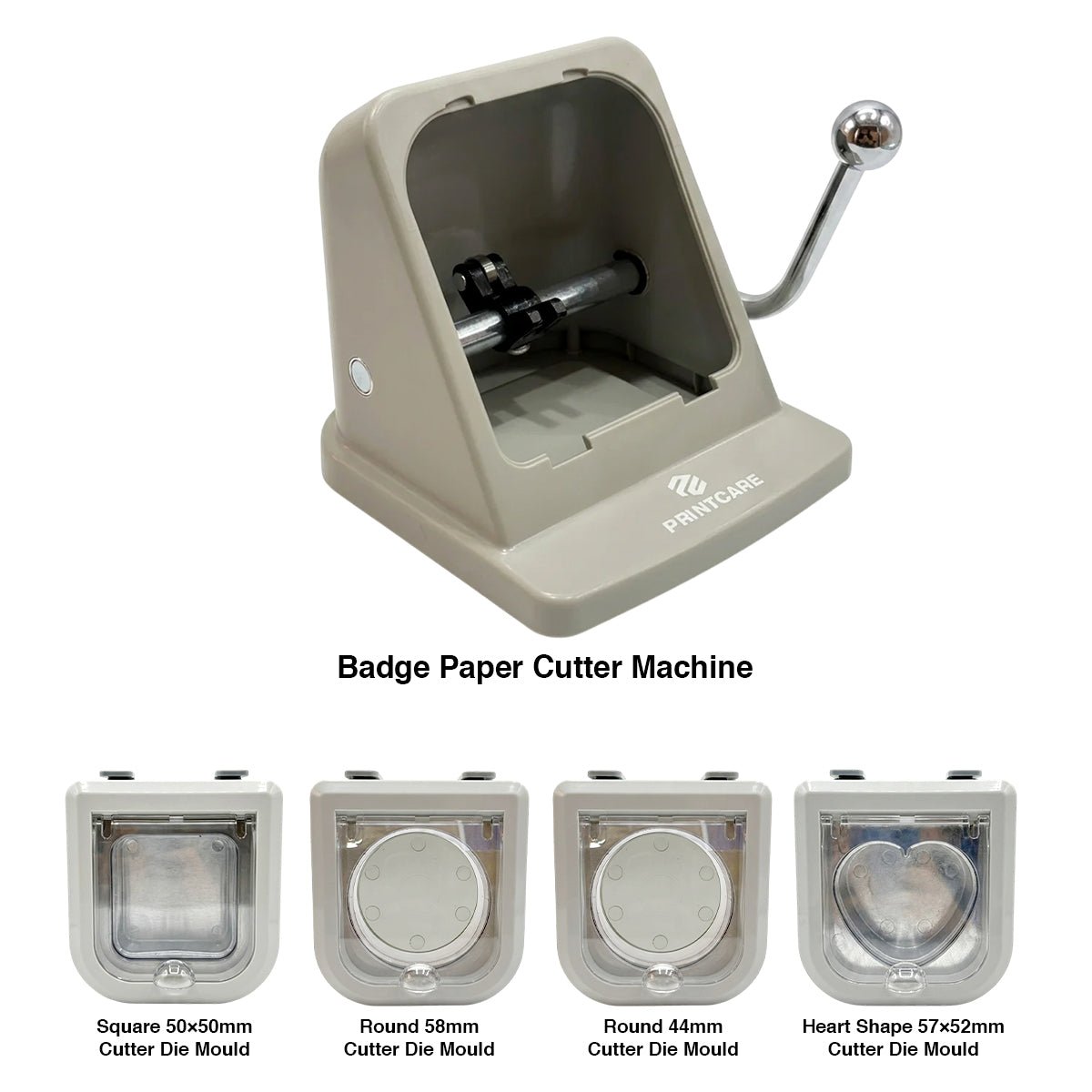 Print Care Badge Paper Cutter Machine with Interchangeable Die Mould Set – Square, Round & HeartIT CareBadge Paper Cutter