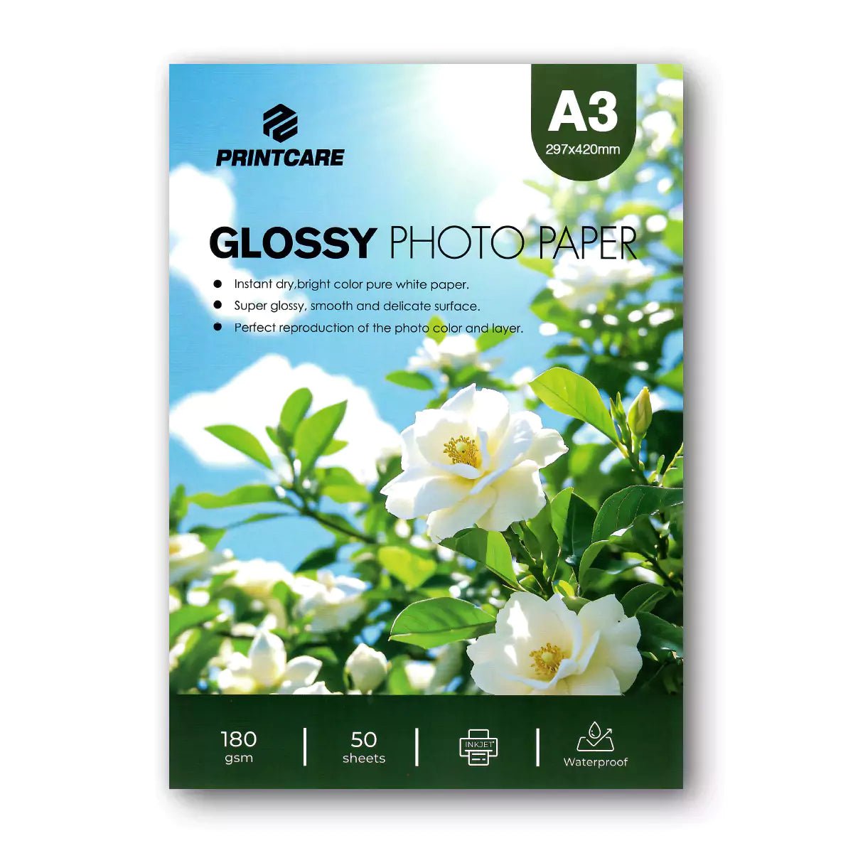 Print Care Glossy Photo Paper - A3 / 180GSM / 50 Sheets / Waterproof Inkjet PrintingIT CareA3 Photo Paper