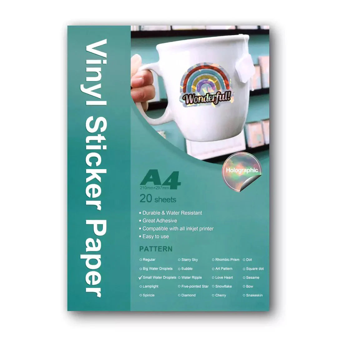 Print Care Holographic PET Vinyl Sticker Paper Small Water Droplets A4 20 Sheets | IT Care Kuwait