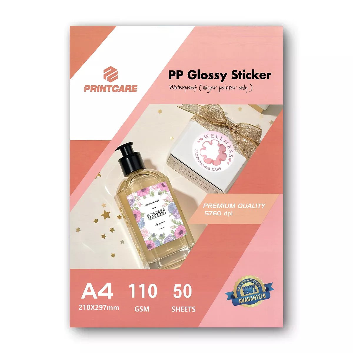 Print Care PP Vinyl Glossy Waterproof Sticker Paper – A4 / 110GSM / 50 Sheets/Inkjet Printer OnlyIT CareA4 Sticker Paper