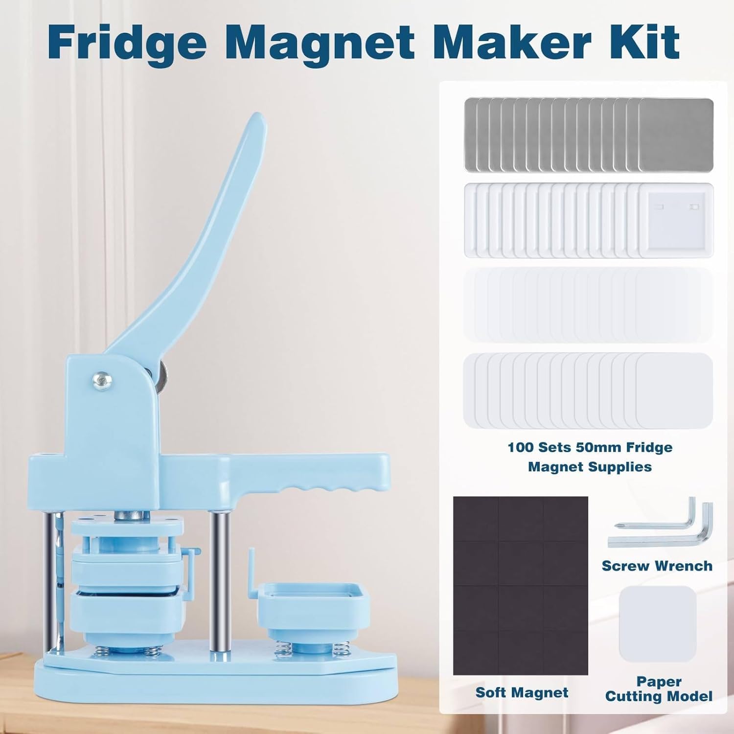 Print Care Square Magnet Button Maker Kit 50×50mm – DIY Fridge Magnet Machine with 100pcs Complete SetIT CareBadge Machine