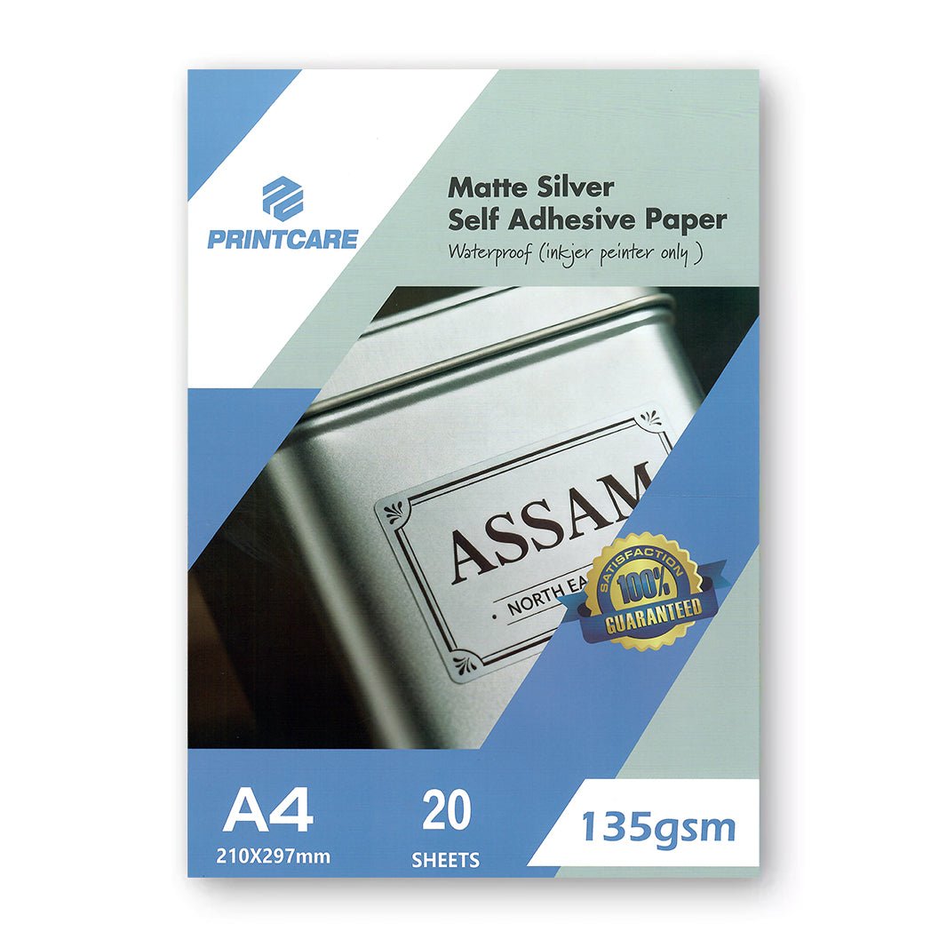 Printcare A4 Matte Silver Self-Adhesive Sticker Paper 135GSM / 20 Sheets / Waterproof Inkjet Printable Label Paper | IT Care Kuwait