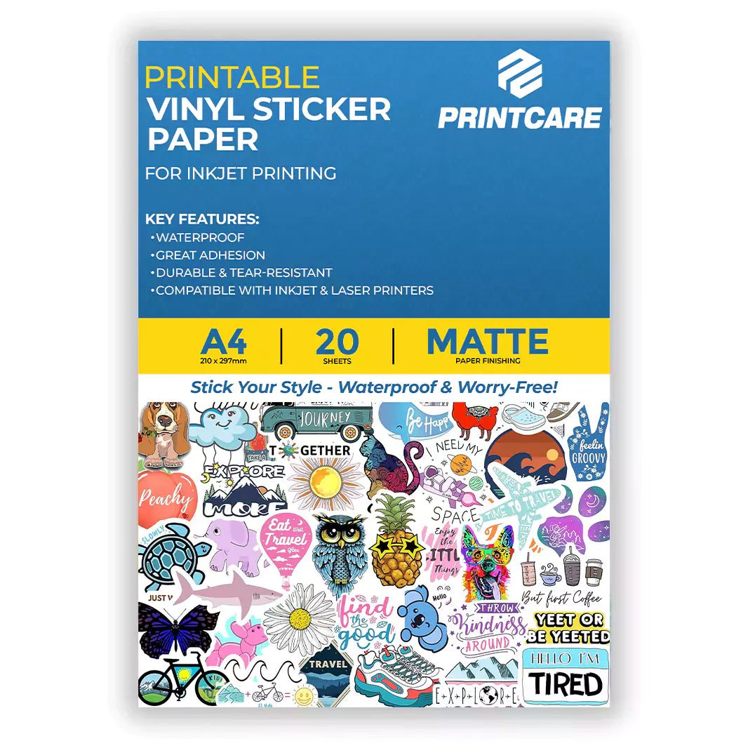 PrintCare Printable Vinyl Sticker Paper – A4 / Matte Finish / 20 Sheets / Waterproof | IT Care Kuwait
