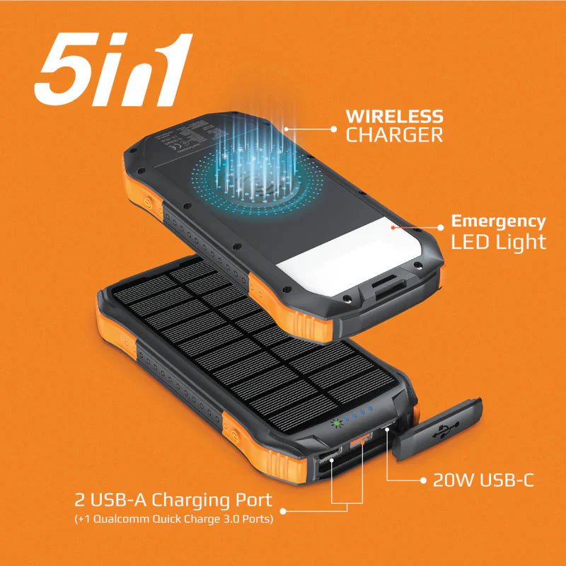 PROMATE SolarTank-10PDQi Rugged Solar Power Bank 10000mAh USB-A USB-C | IT Care Kuwait
