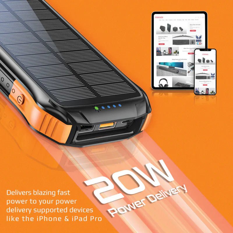 PROMATE SolarTank-10PDQi Rugged Solar Power Bank 10000mAh USB-A USB-C | IT Care Kuwait