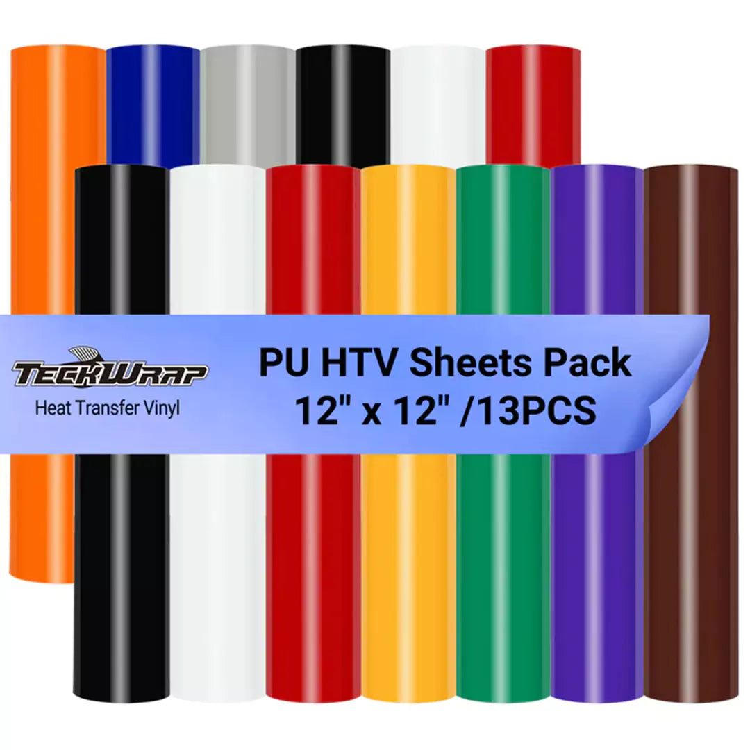 TeckWrap PU Basic Color Heat Transfer Vinyl Sheets Pack – 13 Colors / 30.5cm x 30.5cm