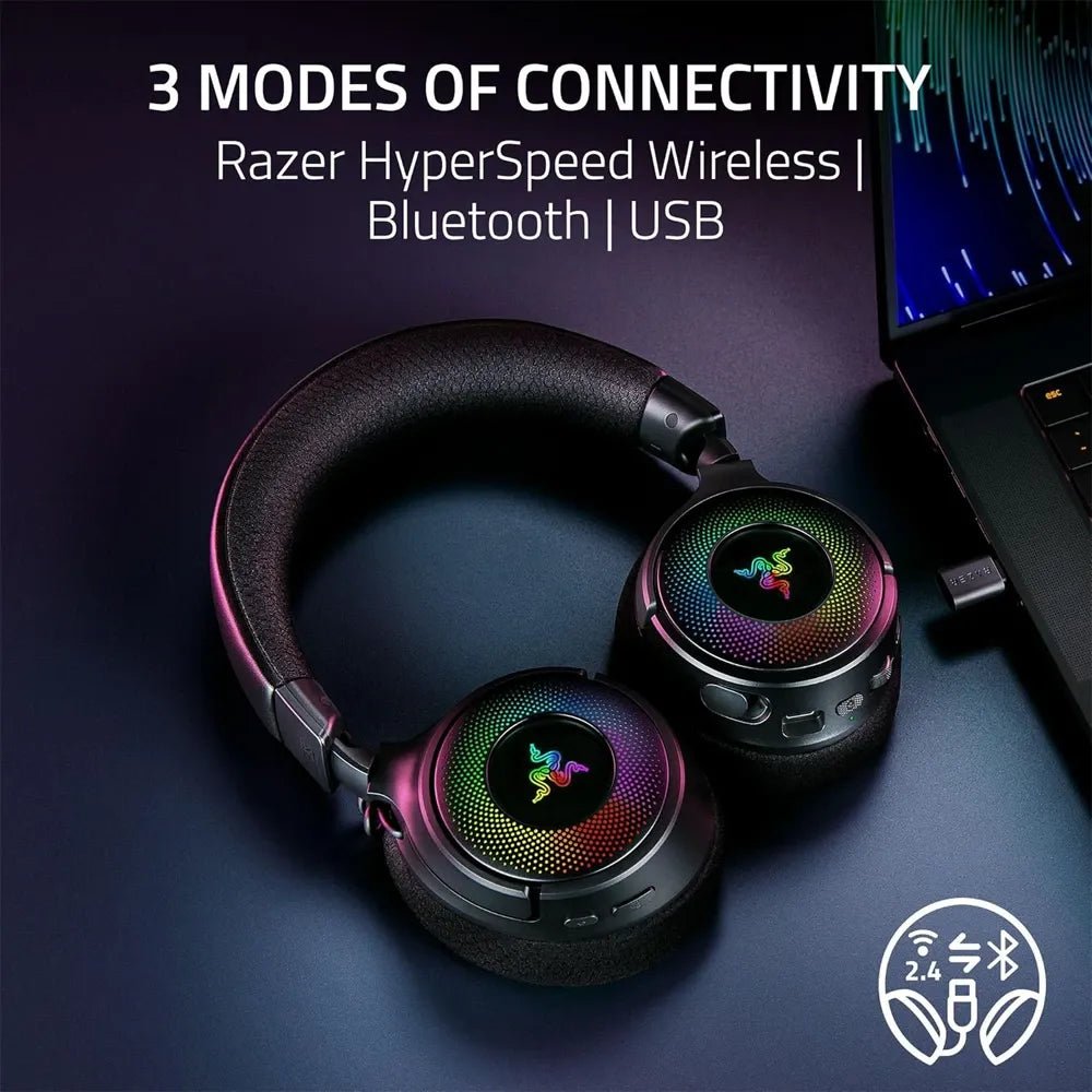 Razer Kraken V4 Wireless Gaming Headset TriForce Titanium 40mm THX RGB Black | IT Care Kuwait