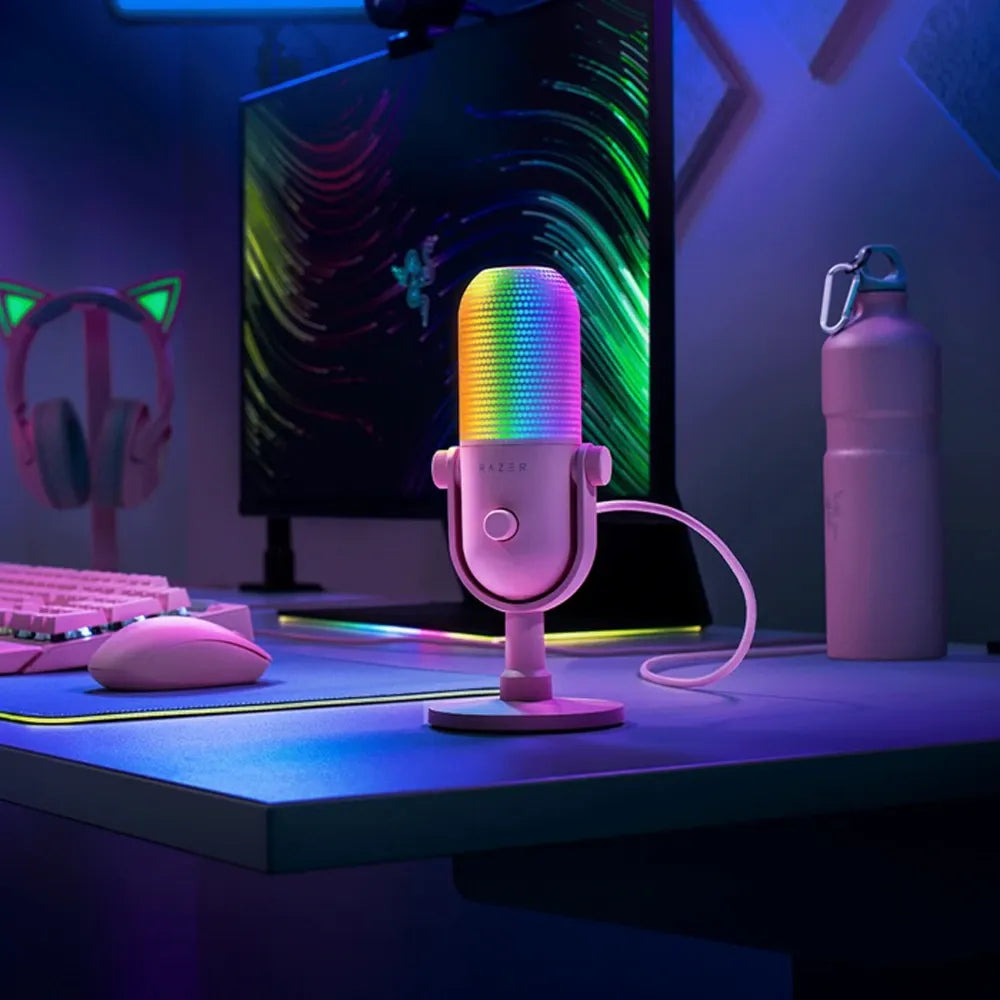 Razer Seiren V3 Chroma RGB USB Condenser Microphone – Supercardioid Streaming & Gaming Mic with Tap-to-Mute – Quartz