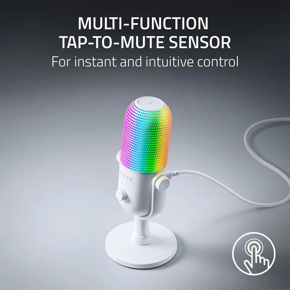 Razer Seiren V3 Chroma RGB USB Streaming Microphone with Tap - to - Mute Sensor – Supercardioid Condenser Mic (White)IT CareMicrophones