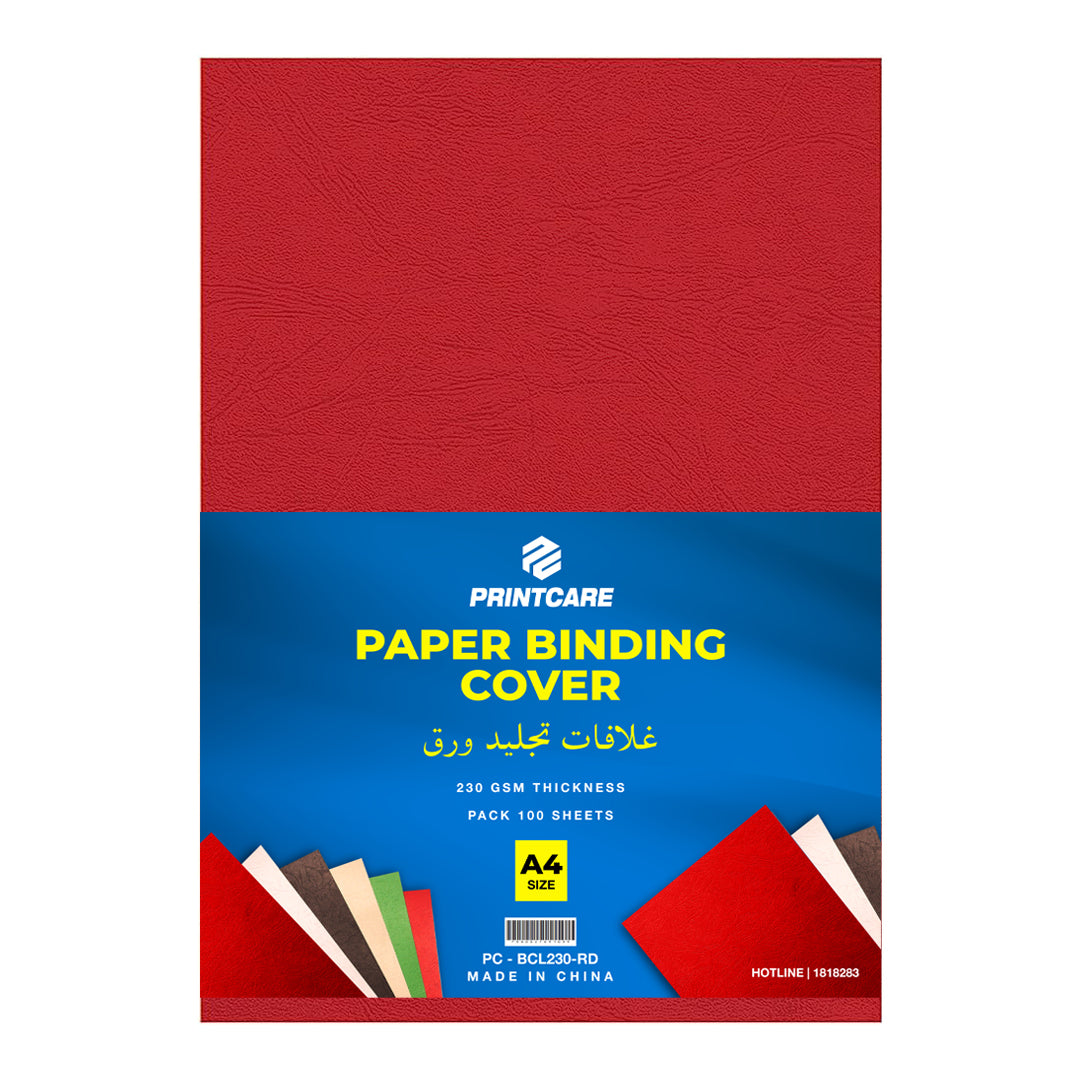 Print Care Paper Binding Cover – A4/ 100 Sheets/ 230 GSM/ Red Color