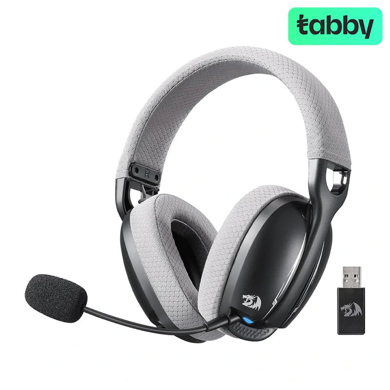 Redragon H878 Tri-Mode Wireless Gaming Headset – 7.1 Surround Sound, RGB Lighting, Noise-Canceling Mic (Black & Gray) | IT Care Kuwait
