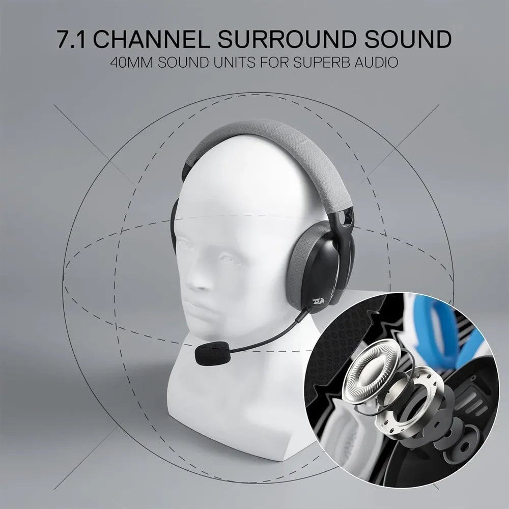 Redragon H878 Tri - Mode Wireless Gaming Headset – 7.1 Surround Sound, RGB Lighting, Noise - Canceling Mic (Black & Gray)IT CareGaming Headset