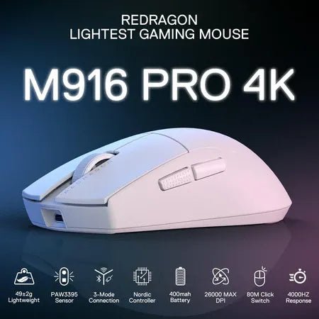 Redragon M916 Pro 4k 3 - mode Wireless Gaming Mouse - WhiteIT CareGaming Mouse