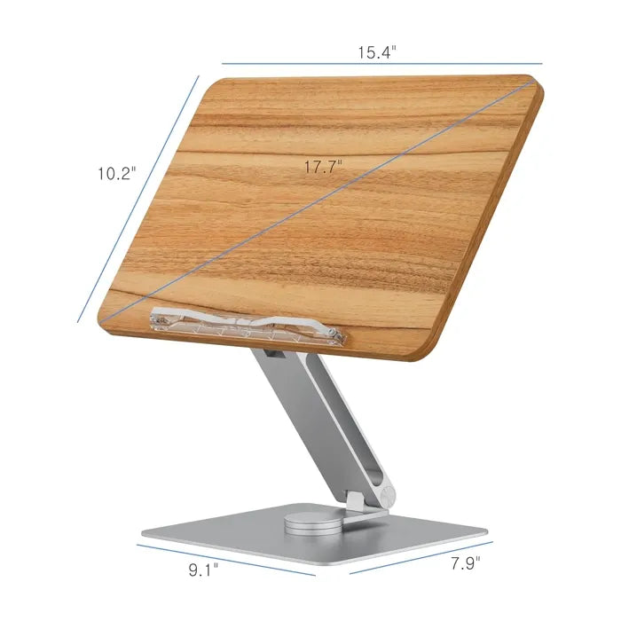 Rotatable 360° Adjustable Book Tablet & Laptop Stand Holder - Wood Brown Aluminum Body