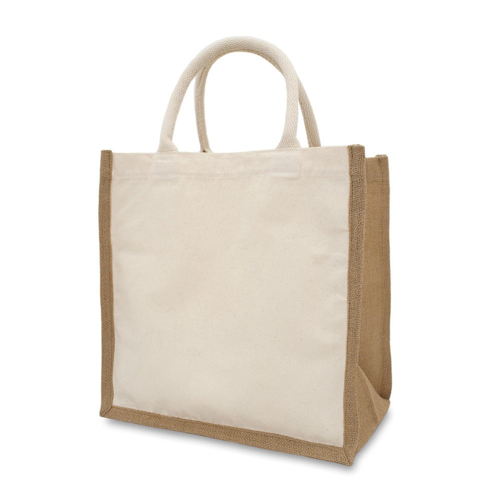 حقيبة من القماش الطبيعي والجوت المنشا – 32 سم × 29 سم / أبيض أو أسود