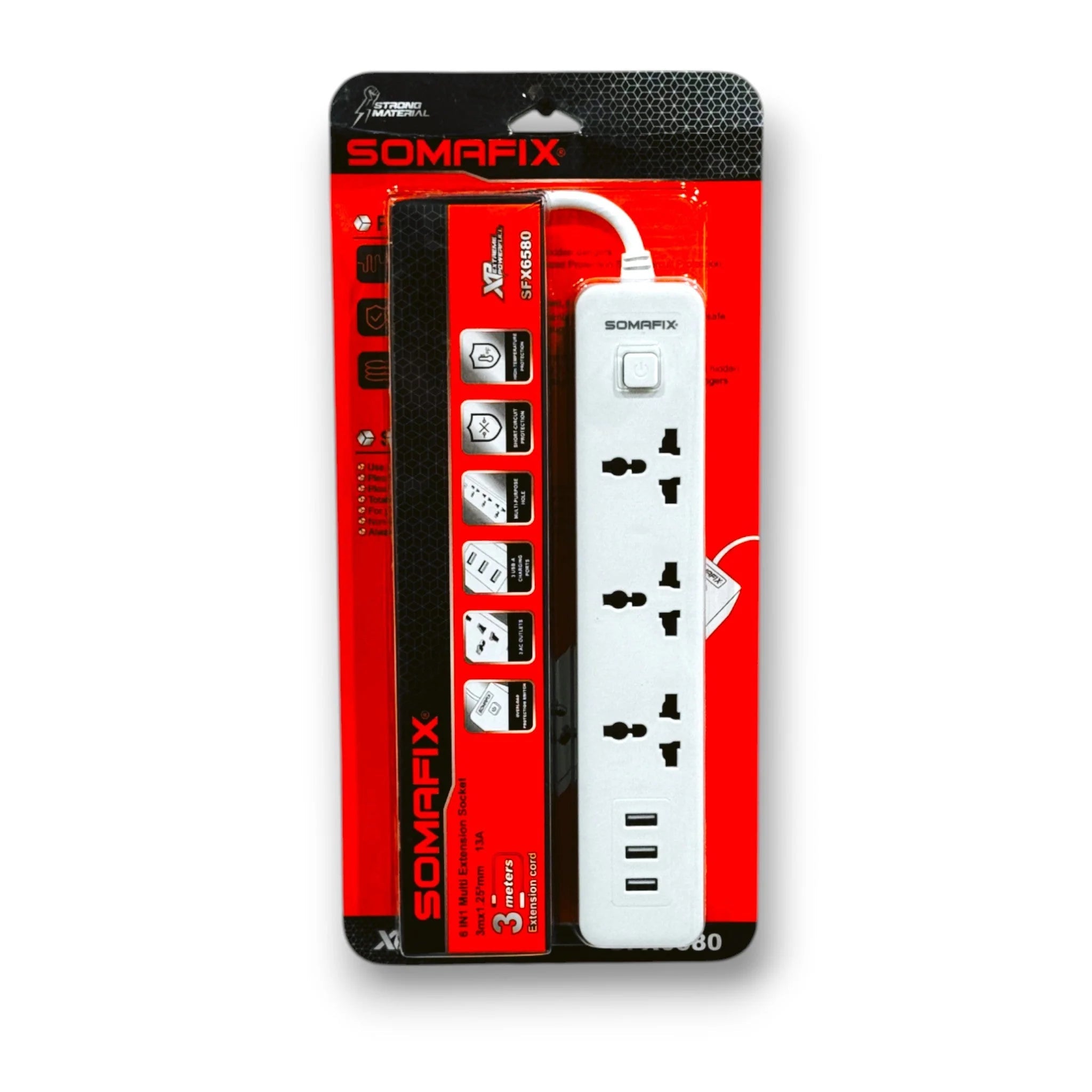 SOMAFIX Wire Extension 3 Socket SFX6580 with USB | IT Care Kuwait