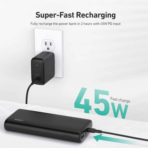 Aukey 20000mAh 65W PD Fast Charge Power Bank – Black