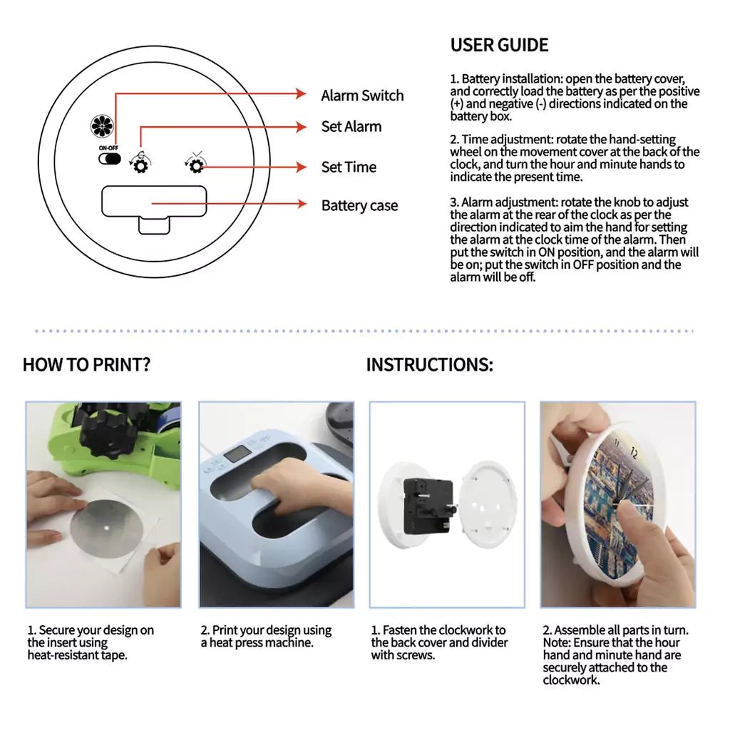Sublimation Blank Alarm Clock with Sublimatable Aluminum Insert – 10.5x10.7x4cm/ BlackIT CareSublimation Clock