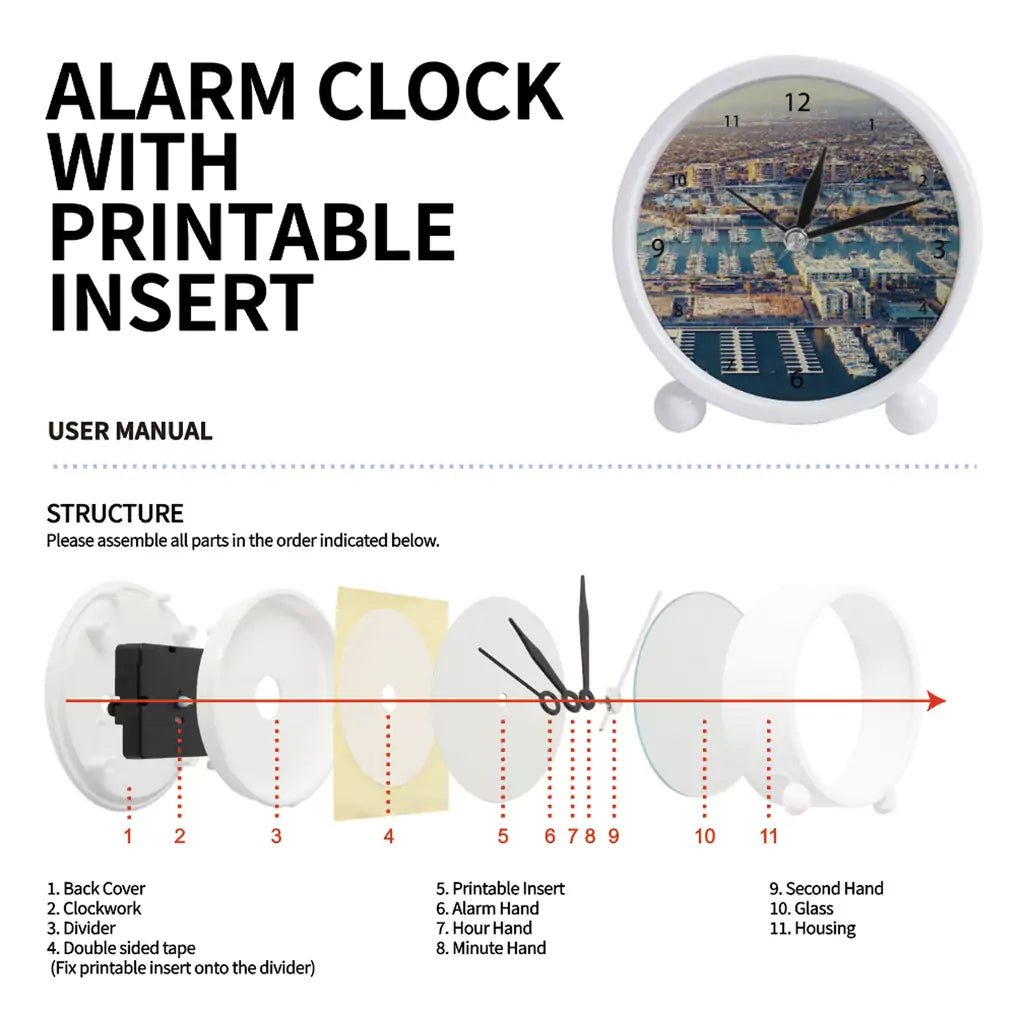 Sublimation Blank Alarm Clock with Sublimatable Aluminum Insert – 10.5x10.7x4cm/ Light BlueIT CareSublimation Clock