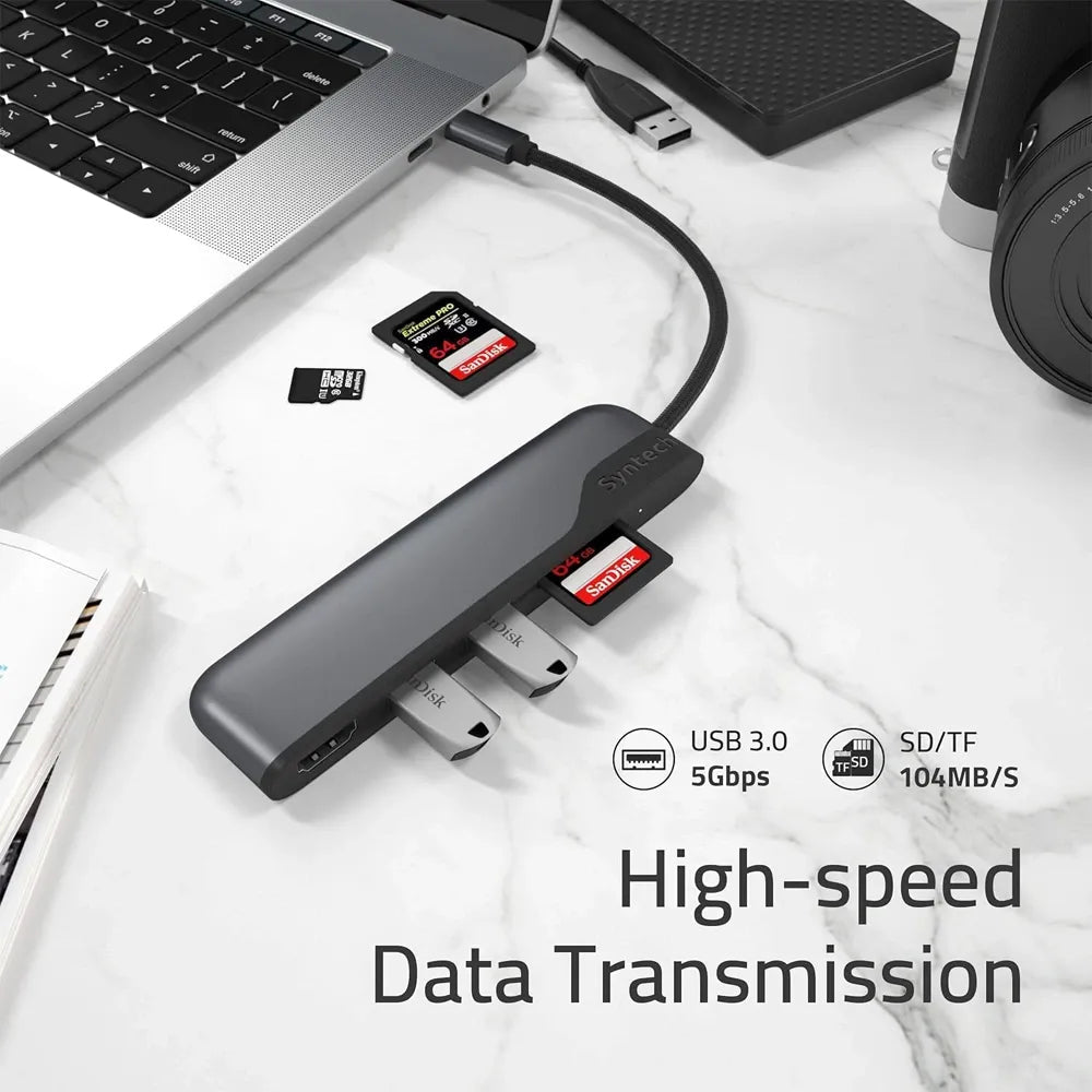 Syntech 5 - in - 1 USB - C Hub Multiport Adapter – USB - C to HDMI 4K, Dual USB 3.0 & SD/MicroSD Card ReaderIT CareCables & Converters