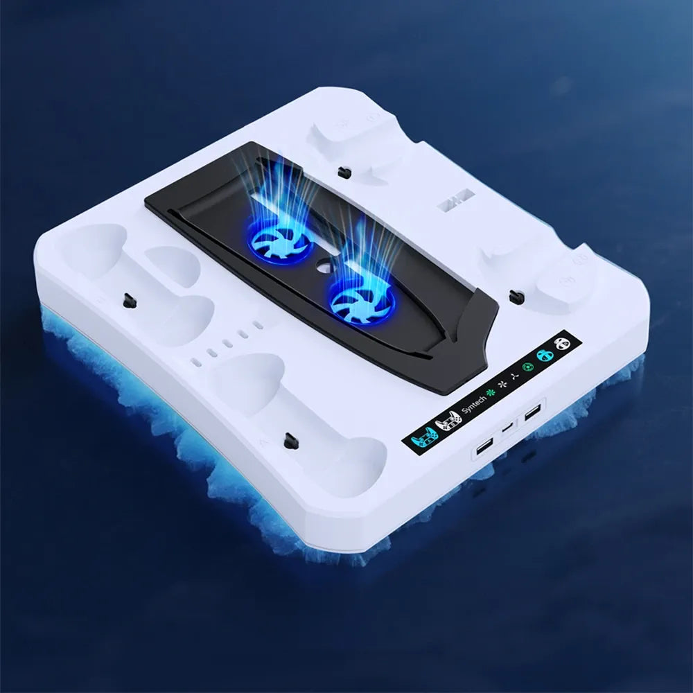 Syntech Multi-Function Cooling Docking Station for PS5 / PS5 Slim / PS VR2 – Dual Controller Charger, Disc & Headset Storage with Active Cooling