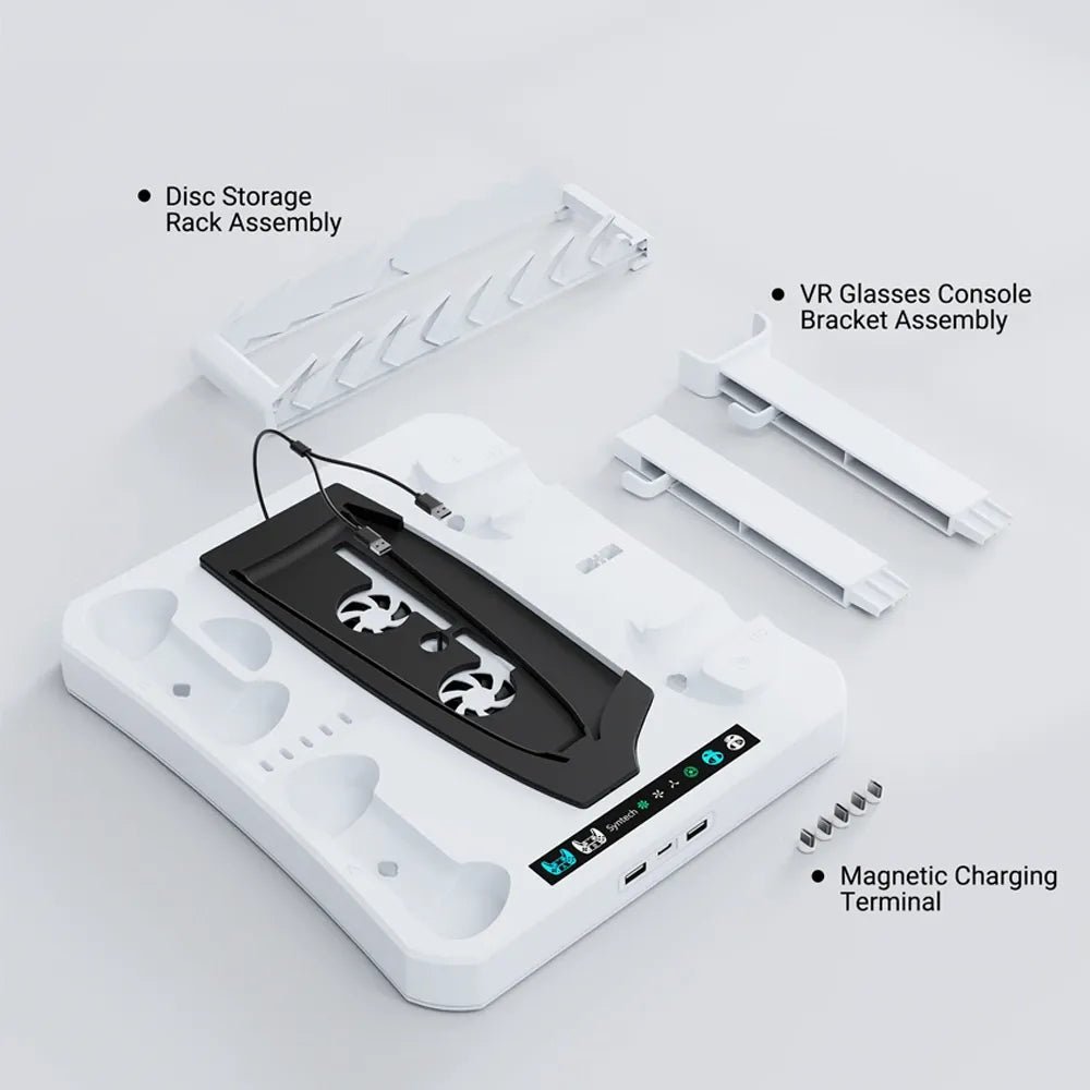 Syntech Multi - Function Cooling Docking Station for PS5 / PS5 Slim / PS VR2 – Dual Controller Charger, Disc & Headset Storage with Active CoolingIT CareCooling Docking Station