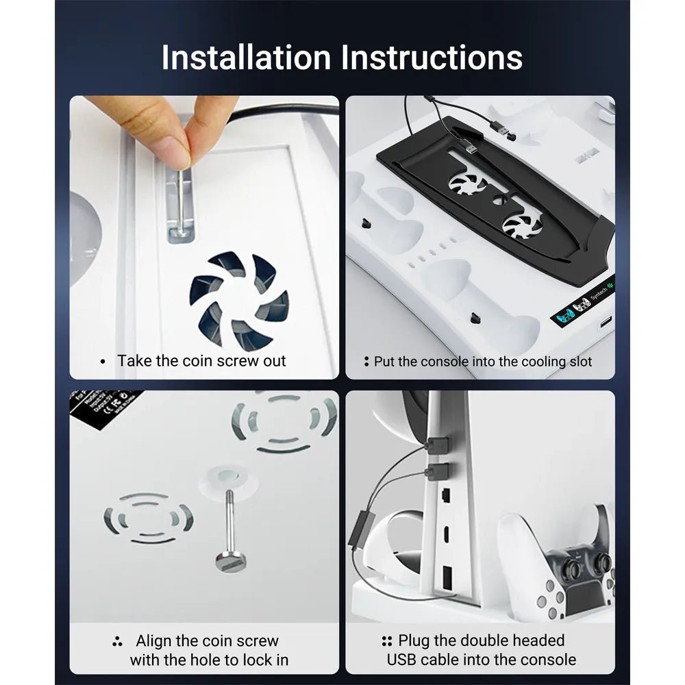 Syntech Multi - Function Cooling Docking Station for PS5 / PS5 Slim / PS VR2 – Dual Controller Charger, Disc & Headset Storage with Active CoolingIT CareCooling Docking Station