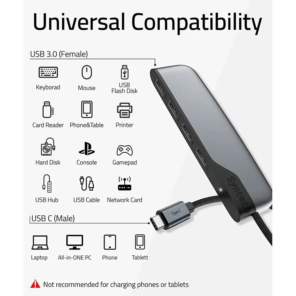 Syntech USB - C to USB - A Hub – 4 - Port High - Speed USB 3.0 Adapter with Charging SupportIT CareCables & Converters