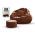 Premium Quality Faux Leather Bean Bag with Side Pocket - Light Brown / Free Beans Included / Free Footrest and Pillow