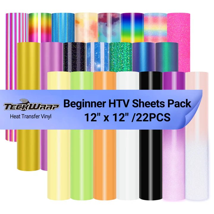 TeckWrap Beginner Heat Transfer Vinyl Sheets Pack – 22 Mixed Sheets/ 30.5 cm × 25.4 cm/ 30.5 cm × 30.5 cmIT CareHeat Transfer Vinyl