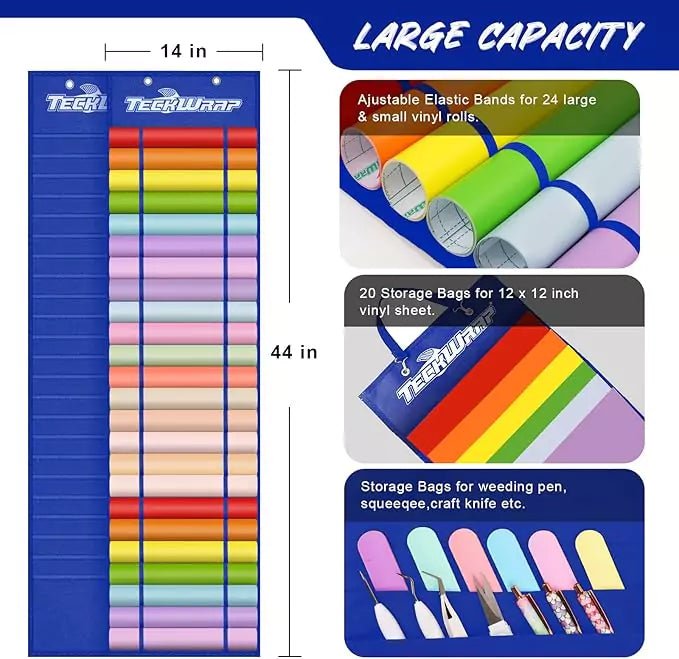 TeckWrap Craft Vinyl Roll Storage with 24 Compartments - BlueIT CareVinyl Roll Storage