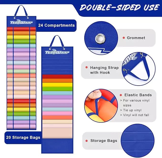 TeckWrap Craft Vinyl Roll Storage with 24 Compartments - BlueIT CareVinyl Roll Storage