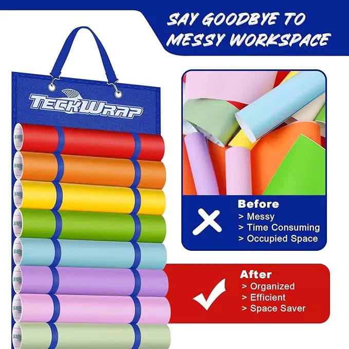 TeckWrap Craft Vinyl Roll Storage with 24 Compartments - BlueIT CareVinyl Roll Storage