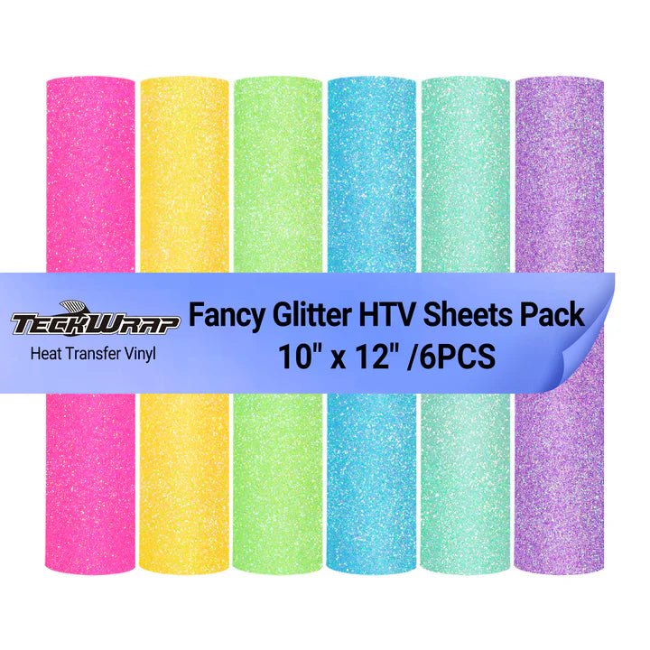 TeckWrap Fancy Glitter Heat Transfer Vinyl Sheets – Pack of 6/ 25.4 cm x 30.5 cmIT CareHeat Transfer Vinyl