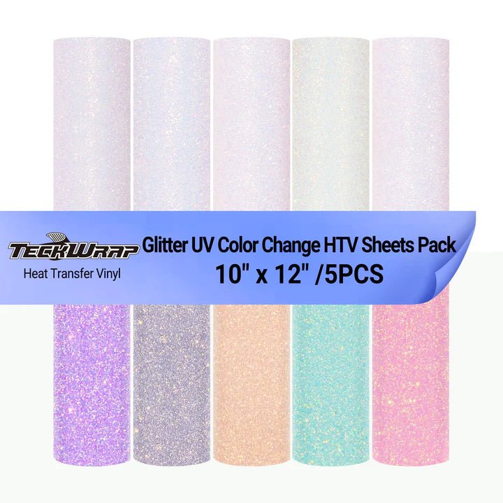 TeckWrap Glitter UV Color - Changing Heat Transfer Vinyl Sheets Pack – 5 Colors / 25.5cm x 30.5cmIT CareHeat Transfer Vinyl