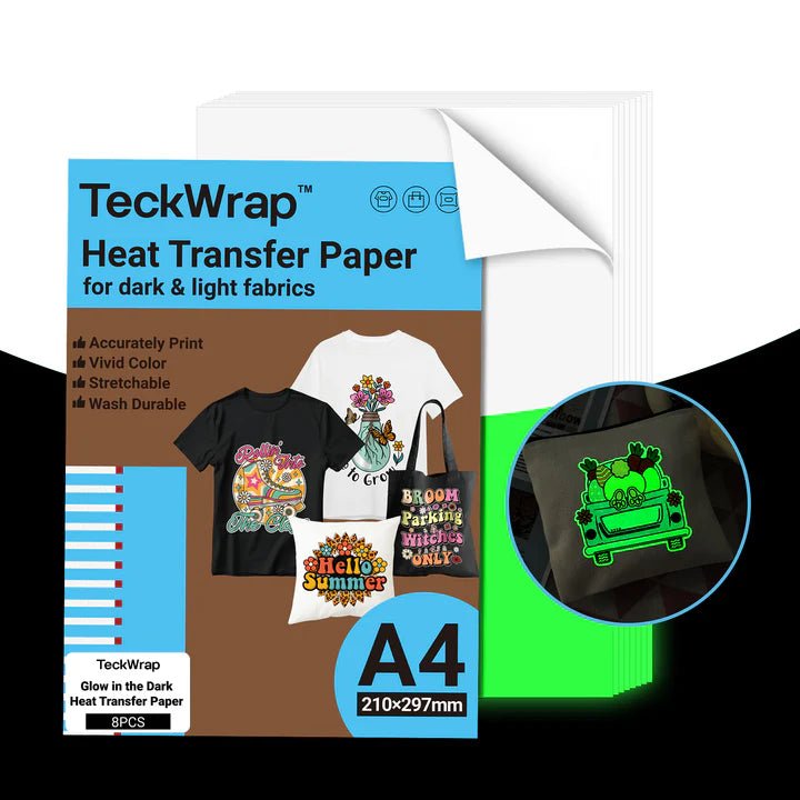 TeckWrap Glow - in - the - Dark Inkjet Heat Transfer Paper – A4/ Pack of 8 SheetsIT CareA4 Transfer Paper